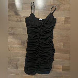 garage black ruched mini dress